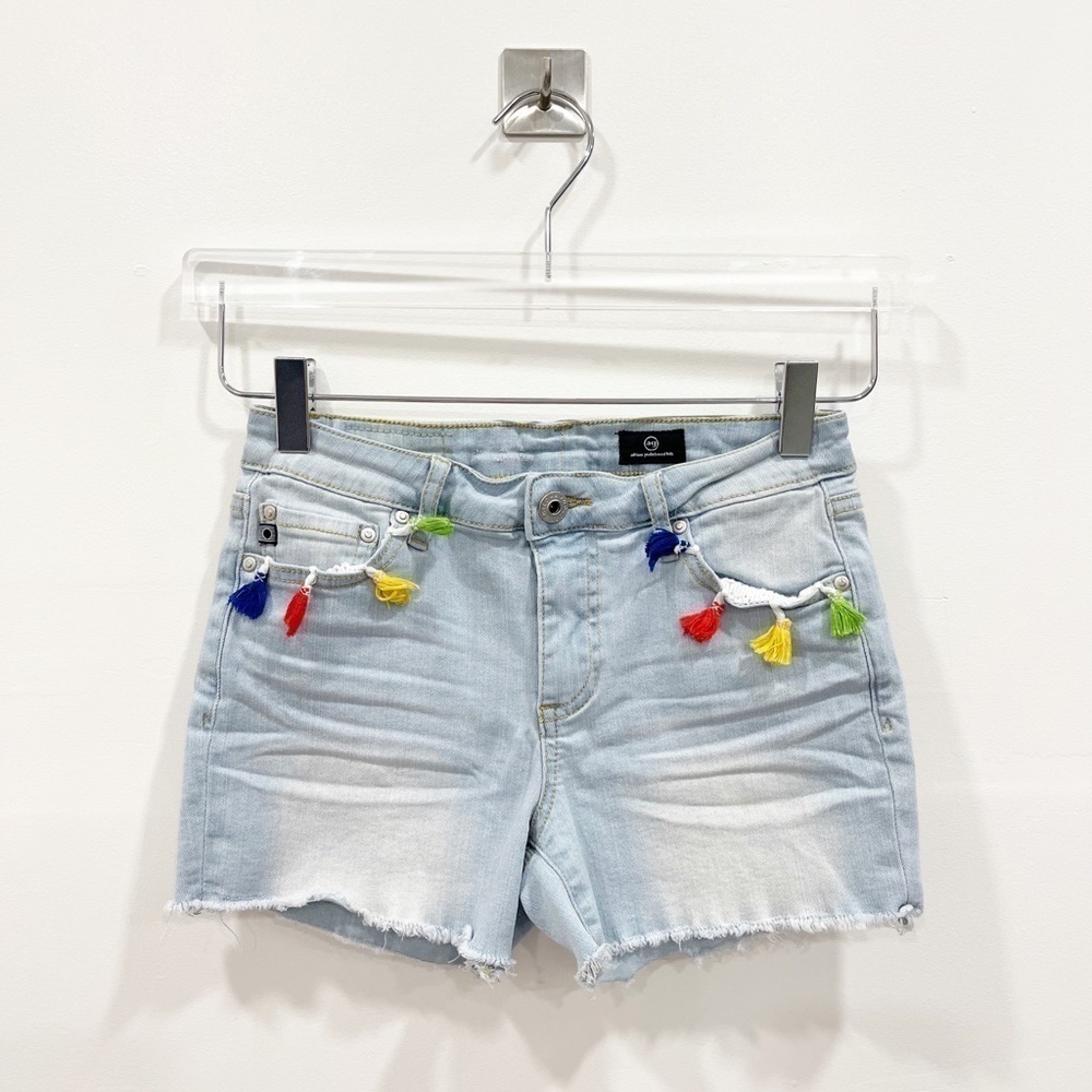 AG Girls Denim Shorts The Wander Raw Hem Embroider